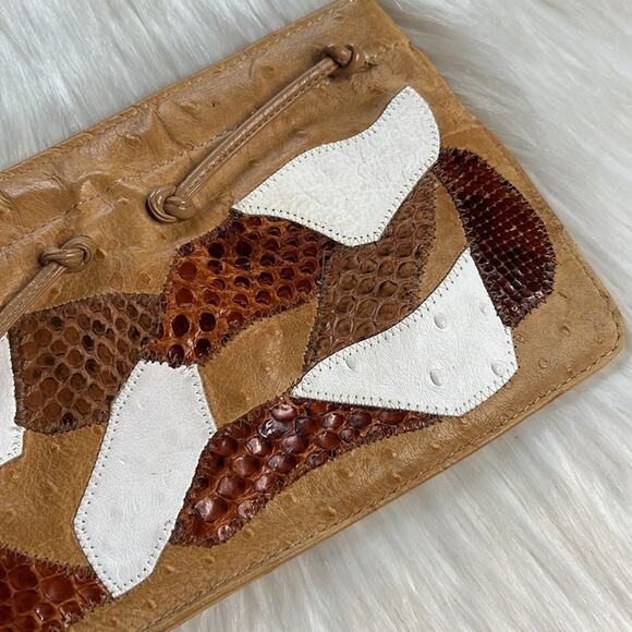 Carlos Falchi Vintage Tan Leather Patchwork Clutch - Picture 2 of 6